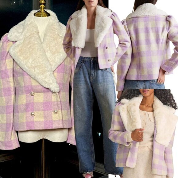 🆕 LOVESHACKFANCY 🧿 NWOT Dumont Faux Fur Collared Jacket, Lavender - Sz S - Picture 1 of 16